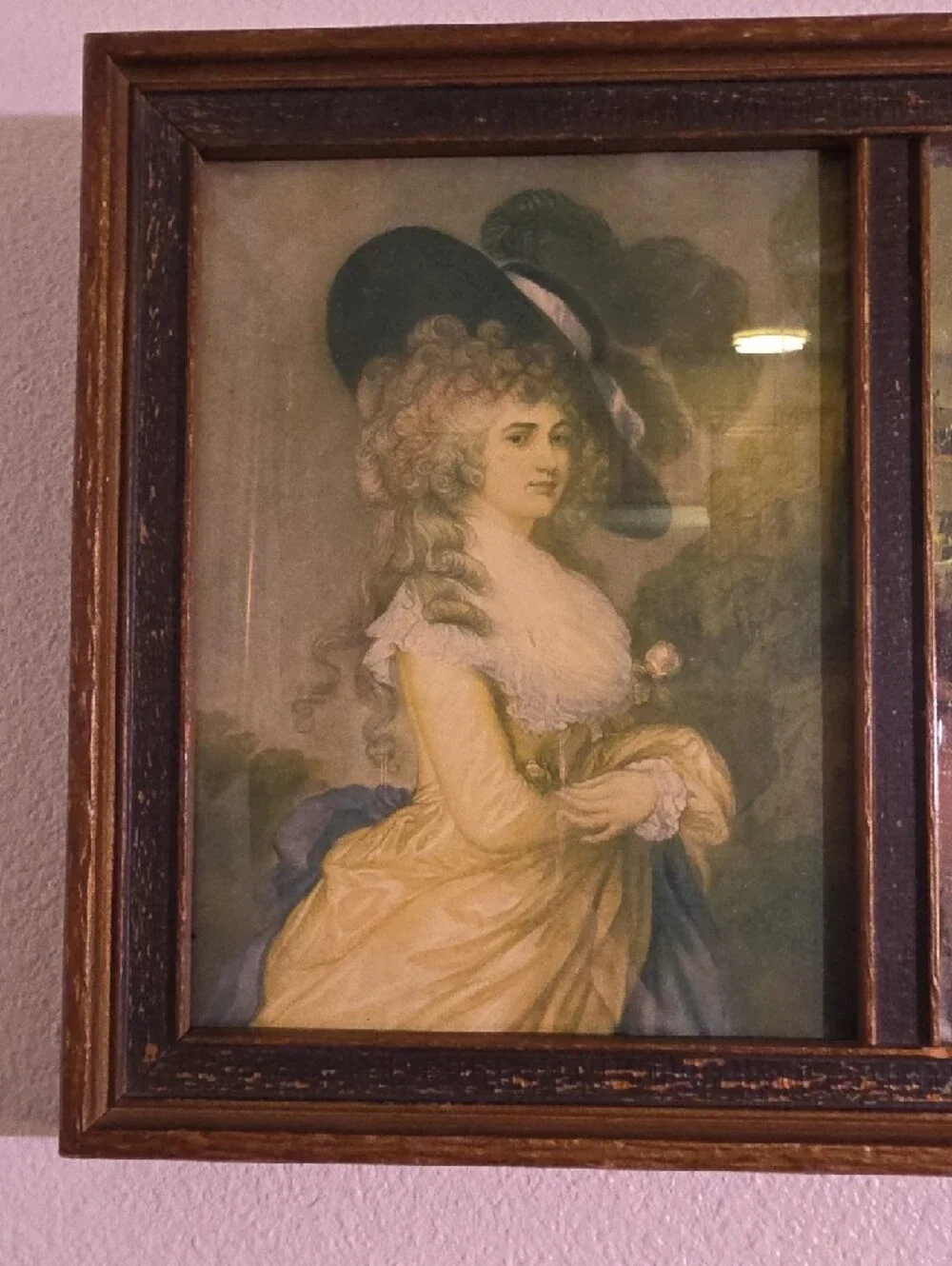 Antique Edwardian Style Framed Triptych Mirror with Victorian Portraits